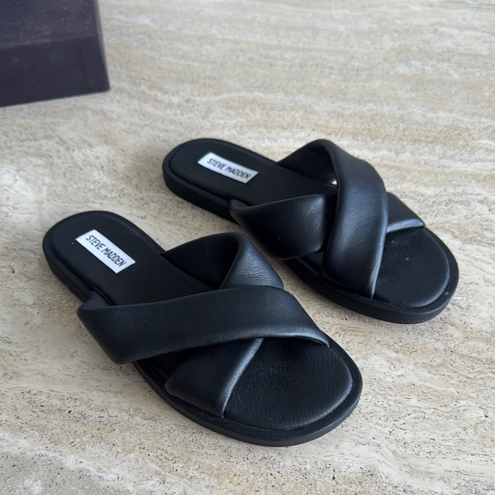 Steve Madden Black Crisscross Slide Sandals